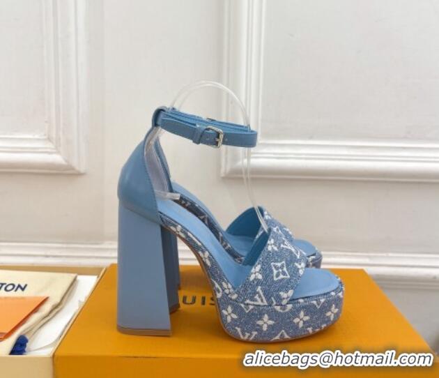 Charming Louis Vuitton Fame Heel Platform Sandal 12cm in Monogram Jacquard Light Blue 606138