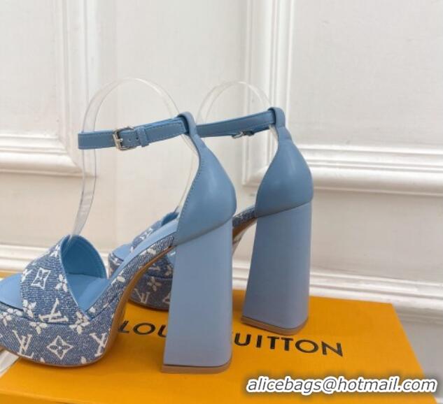 Charming Louis Vuitton Fame Heel Platform Sandal 12cm in Monogram Jacquard Light Blue 606138