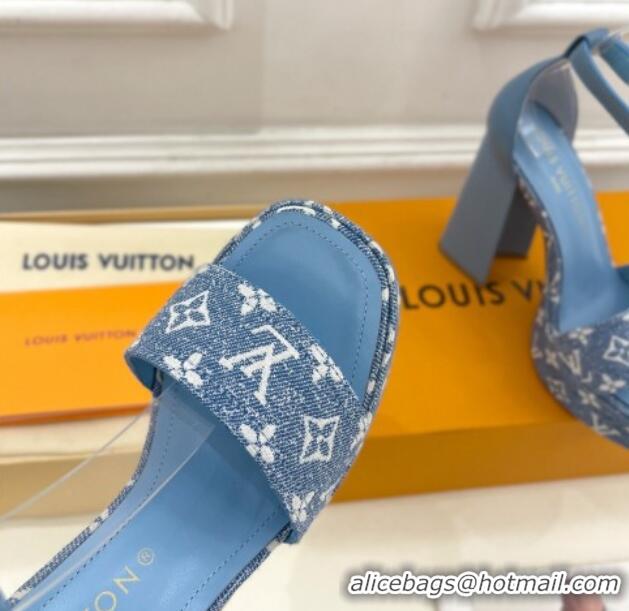 Charming Louis Vuitton Fame Heel Platform Sandal 12cm in Monogram Jacquard Light Blue 606138