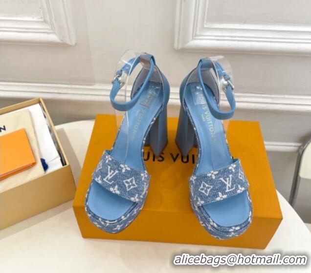 Charming Louis Vuitton Fame Heel Platform Sandal 12cm in Monogram Jacquard Light Blue 606138