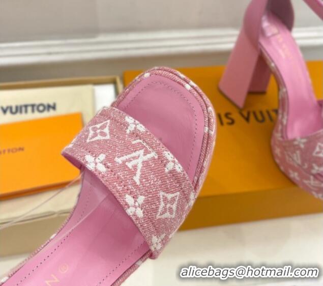 Sumptuous Louis Vuitton Fame Heel Platform Sandal 12cm in Monogram Jacquard Pink 606139