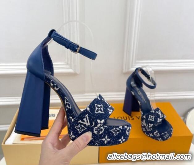 Big Discount Louis Vuitton Fame Heel Platform Sandal 12cm in Monogram Jacquard Navy Blue 606140