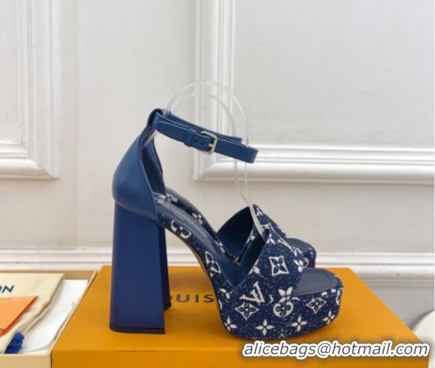 Big Discount Louis Vuitton Fame Heel Platform Sandal 12cm in Monogram Jacquard Navy Blue 606140