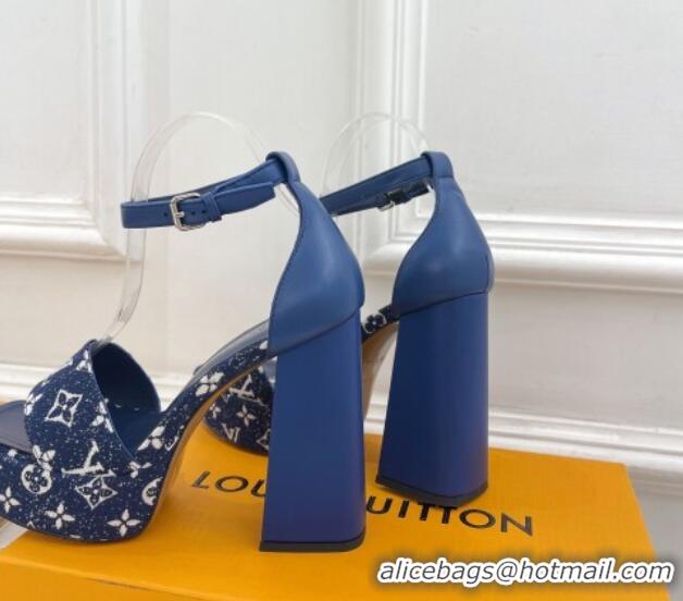 Big Discount Louis Vuitton Fame Heel Platform Sandal 12cm in Monogram Jacquard Navy Blue 606140