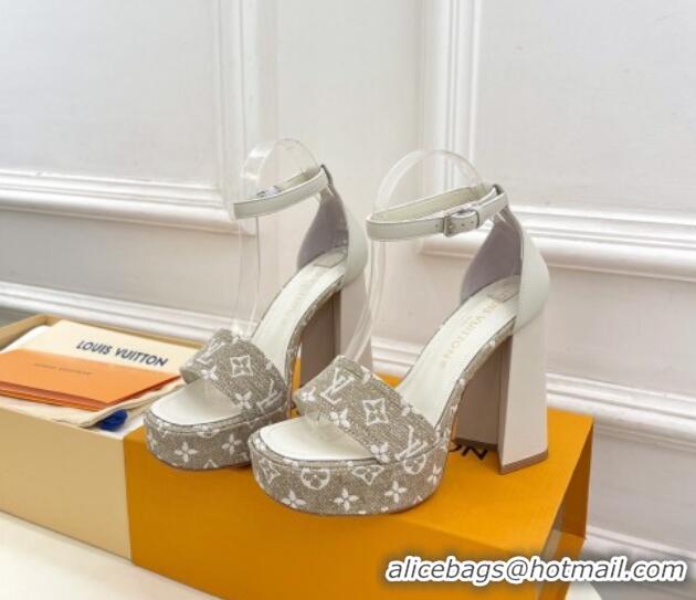 Classic Hot Louis Vuitton Fame Heel Platform Sandal 12cm in Monogram Jacquard Grey 606141