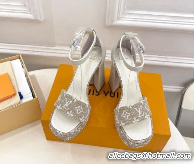 Classic Hot Louis Vuitton Fame Heel Platform Sandal 12cm in Monogram Jacquard Grey 606141