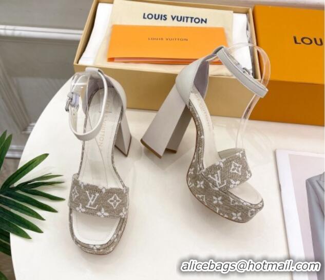 Classic Hot Louis Vuitton Fame Heel Platform Sandal 12cm in Monogram Jacquard Grey 606141