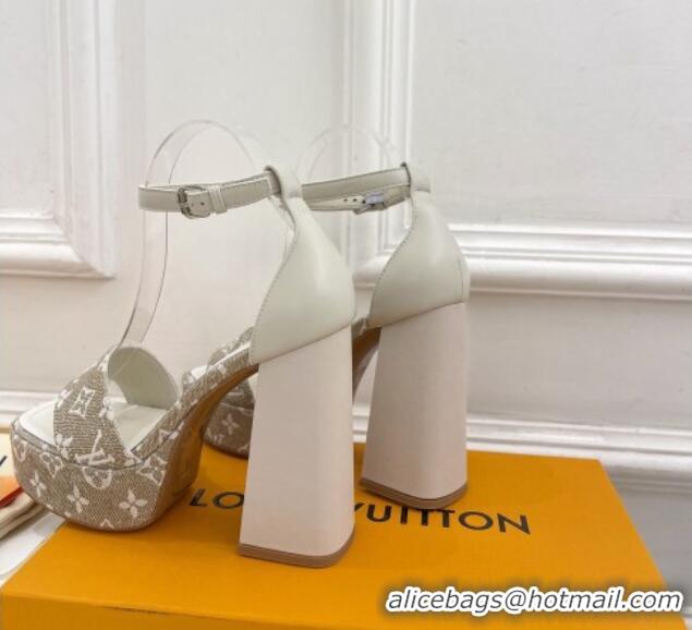 Classic Hot Louis Vuitton Fame Heel Platform Sandal 12cm in Monogram Jacquard Grey 606141