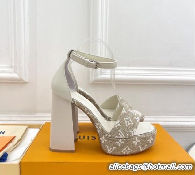 Classic Hot Louis Vuitton Fame Heel Platform Sandal 12cm in Monogram Jacquard Grey 606141