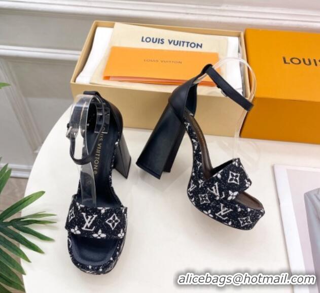 Best Price Louis Vuitton Fame Heel Platform Sandal 12cm in Monogram Jacquard Black 606142