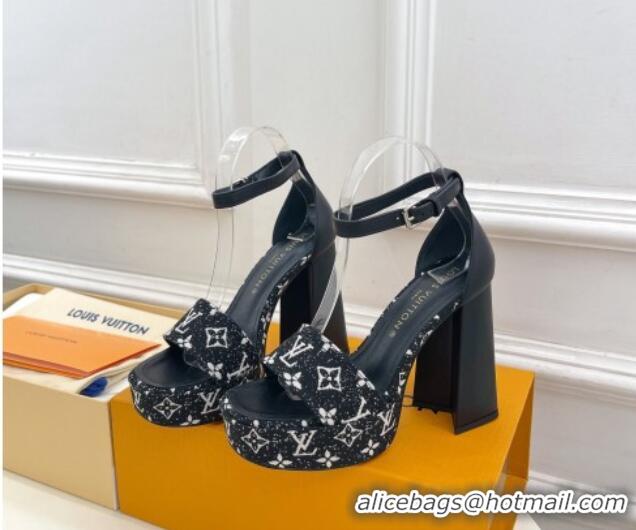 Best Price Louis Vuitton Fame Heel Platform Sandal 12cm in Monogram Jacquard Black 606142