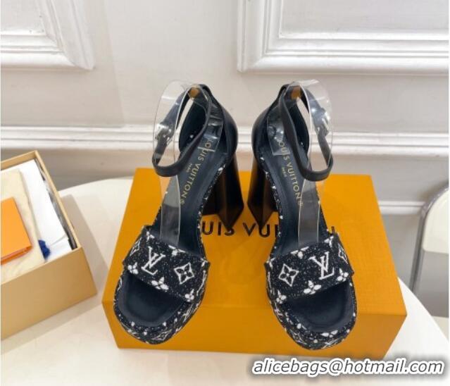 Best Price Louis Vuitton Fame Heel Platform Sandal 12cm in Monogram Jacquard Black 606142