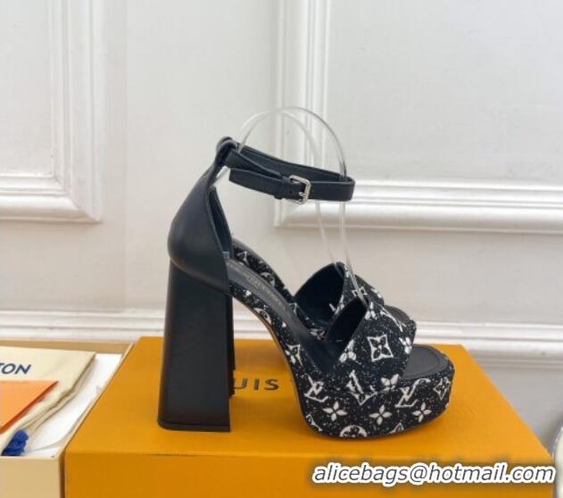 Best Price Louis Vuitton Fame Heel Platform Sandal 12cm in Monogram Jacquard Black 606142