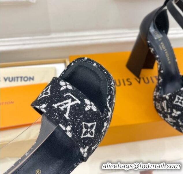 Best Price Louis Vuitton Fame Heel Platform Sandal 12cm in Monogram Jacquard Black 606142