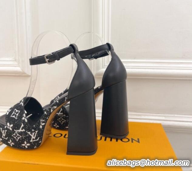 Best Price Louis Vuitton Fame Heel Platform Sandal 12cm in Monogram Jacquard Black 606142