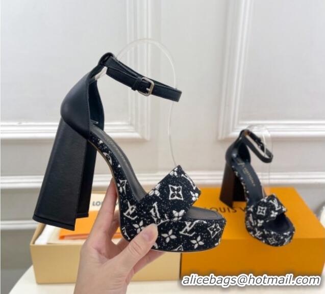 Best Price Louis Vuitton Fame Heel Platform Sandal 12cm in Monogram Jacquard Black 606142