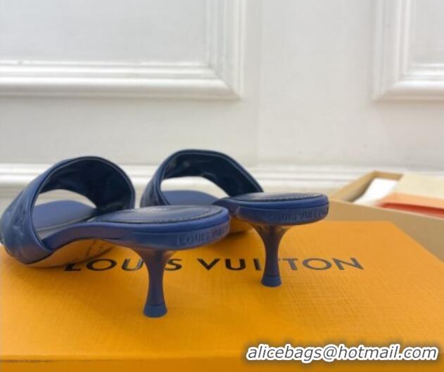 Good Quality Louis Vuitton Neo Revival Heel Slide Sandals 5cm in Monogram Leather Blue 606143