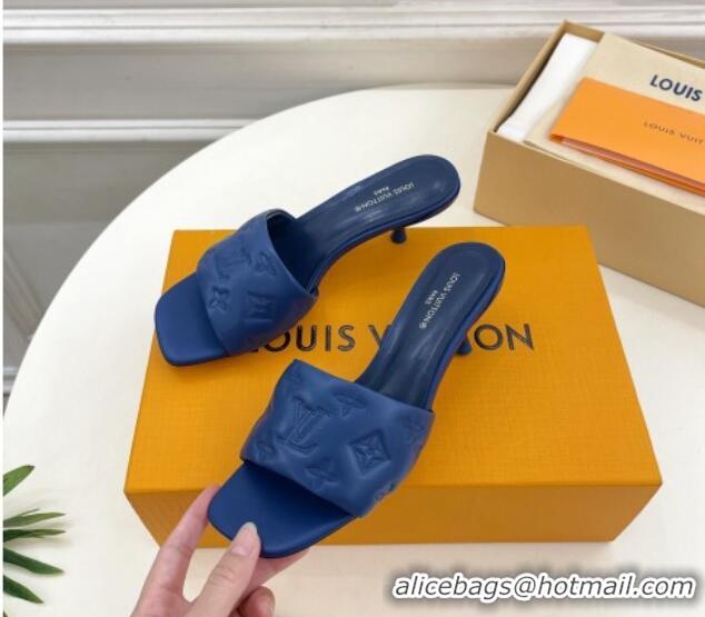 Good Quality Louis Vuitton Neo Revival Heel Slide Sandals 5cm in Monogram Leather Blue 606143