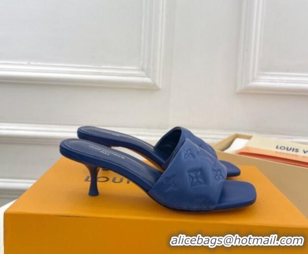 Good Quality Louis Vuitton Neo Revival Heel Slide Sandals 5cm in Monogram Leather Blue 606143