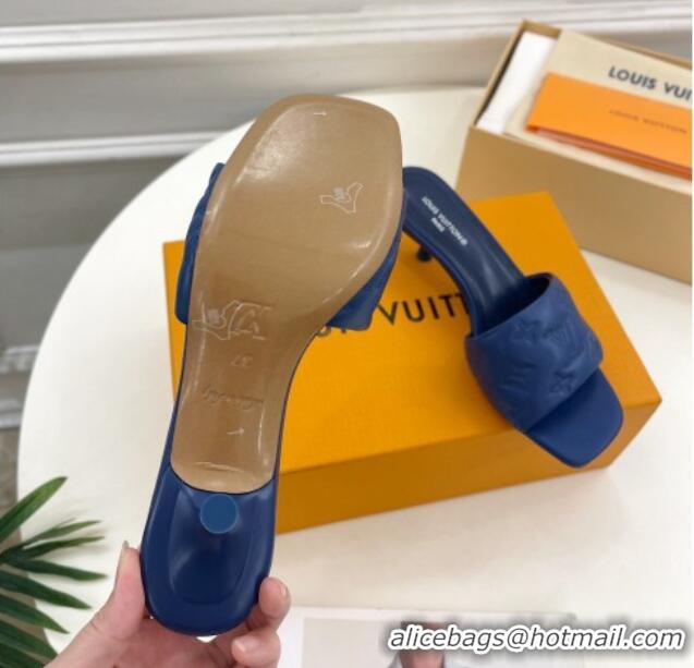 Good Quality Louis Vuitton Neo Revival Heel Slide Sandals 5cm in Monogram Leather Blue 606143