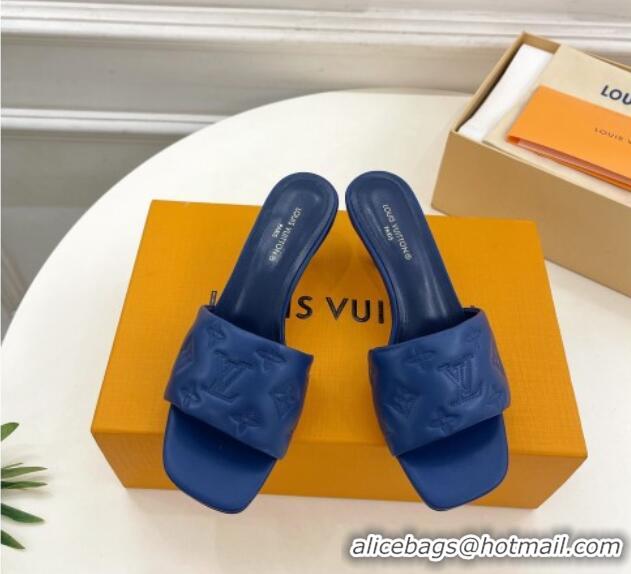 Good Quality Louis Vuitton Neo Revival Heel Slide Sandals 5cm in Monogram Leather Blue 606143