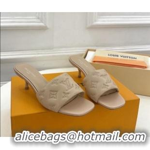 Top Grade Louis Vuitton Neo Revival Heel Slide Sandals 5cm in Monogram Leather Beige 606144