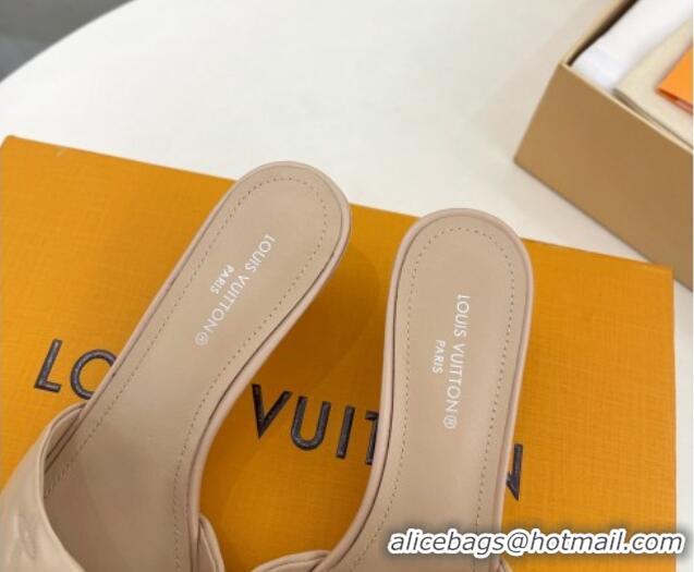 Top Grade Louis Vuitton Neo Revival Heel Slide Sandals 5cm in Monogram Leather Beige 606144