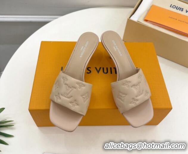 Top Grade Louis Vuitton Neo Revival Heel Slide Sandals 5cm in Monogram Leather Beige 606144