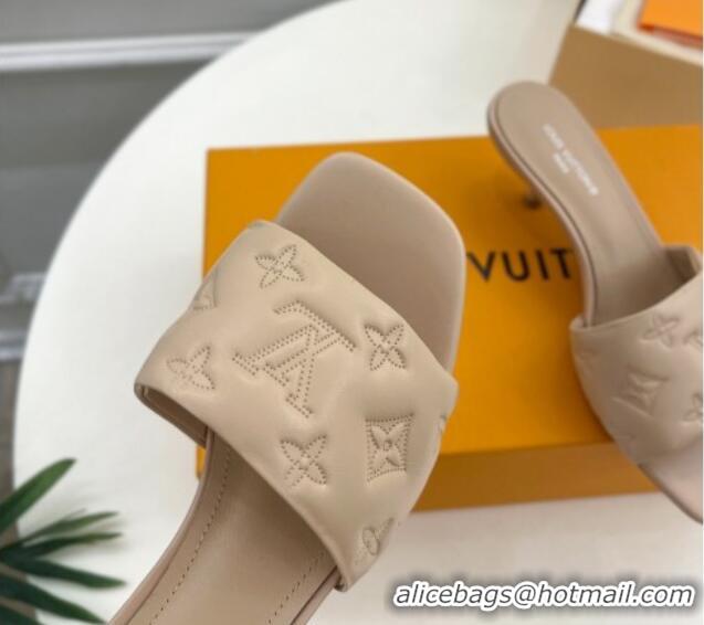 Top Grade Louis Vuitton Neo Revival Heel Slide Sandals 5cm in Monogram Leather Beige 606144