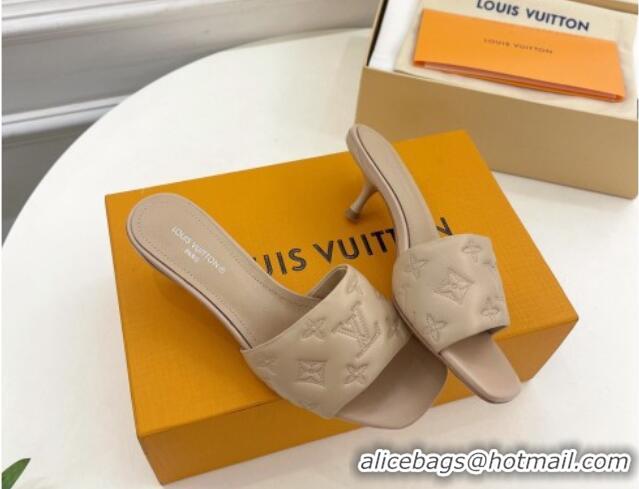 Top Grade Louis Vuitton Neo Revival Heel Slide Sandals 5cm in Monogram Leather Beige 606144