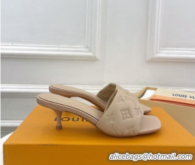 Top Grade Louis Vuitton Neo Revival Heel Slide Sandals 5cm in Monogram Leather Beige 606144