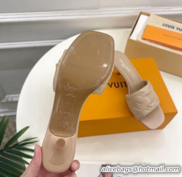 Top Grade Louis Vuitton Neo Revival Heel Slide Sandals 5cm in Monogram Leather Beige 606144