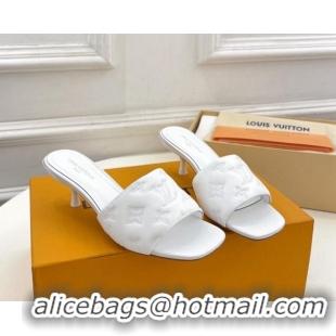 Grade Quality Louis Vuitton Neo Revival Heel Slide Sandals 5cm in Monogram Leather White 606145