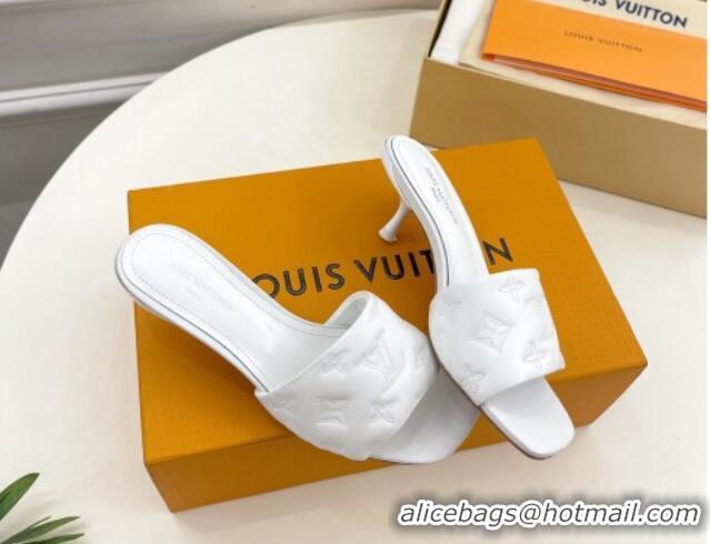 Grade Quality Louis Vuitton Neo Revival Heel Slide Sandals 5cm in Monogram Leather White 606145