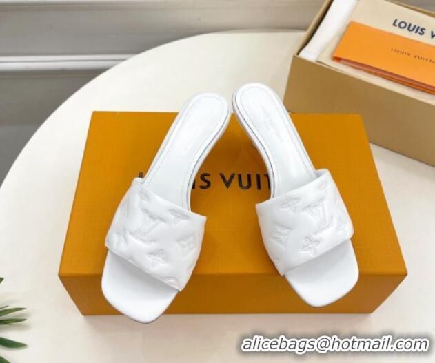 Grade Quality Louis Vuitton Neo Revival Heel Slide Sandals 5cm in Monogram Leather White 606145