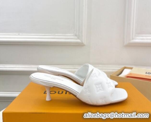 Grade Quality Louis Vuitton Neo Revival Heel Slide Sandals 5cm in Monogram Leather White 606145