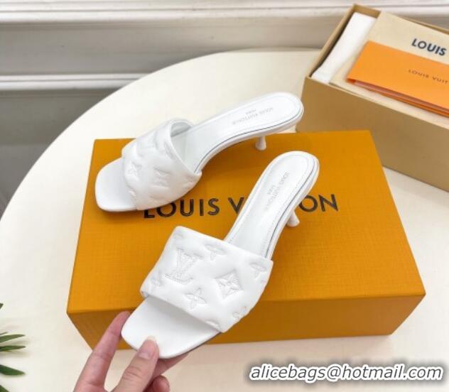 Grade Quality Louis Vuitton Neo Revival Heel Slide Sandals 5cm in Monogram Leather White 606145