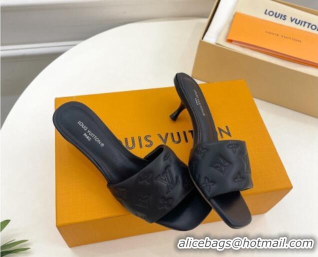 Good Looking Louis Vuitton Neo Revival Heel Slide Sandals 5cm in Monogram Leather Black 606146