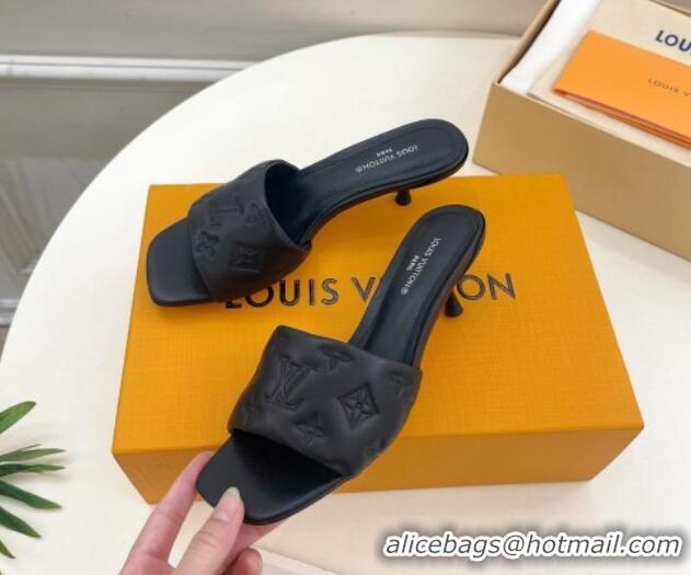 Good Looking Louis Vuitton Neo Revival Heel Slide Sandals 5cm in Monogram Leather Black 606146