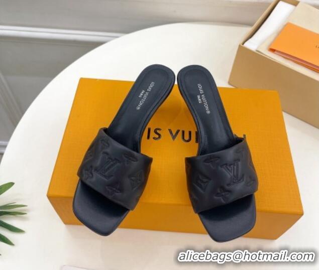 Good Looking Louis Vuitton Neo Revival Heel Slide Sandals 5cm in Monogram Leather Black 606146