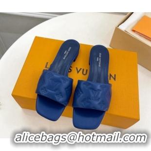 Best Product Louis Vuitton Neo Revival Flat Slide Sandals in Monogram Leather Blue 606147