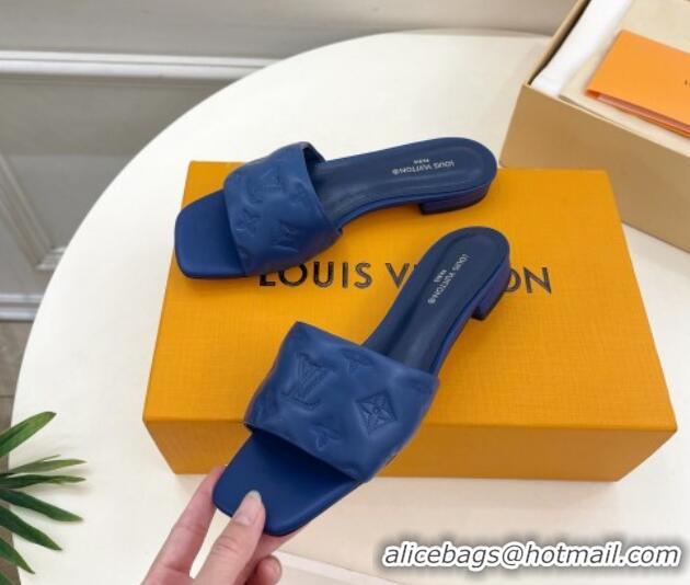 Best Product Louis Vuitton Neo Revival Flat Slide Sandals in Monogram Leather Blue 606147