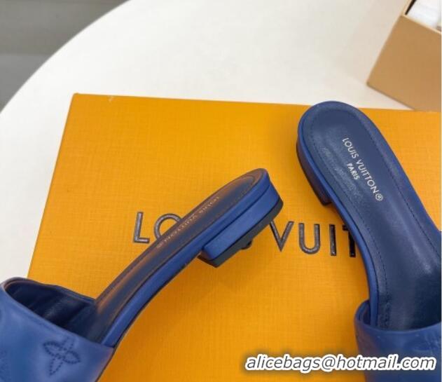 Best Product Louis Vuitton Neo Revival Flat Slide Sandals in Monogram Leather Blue 606147