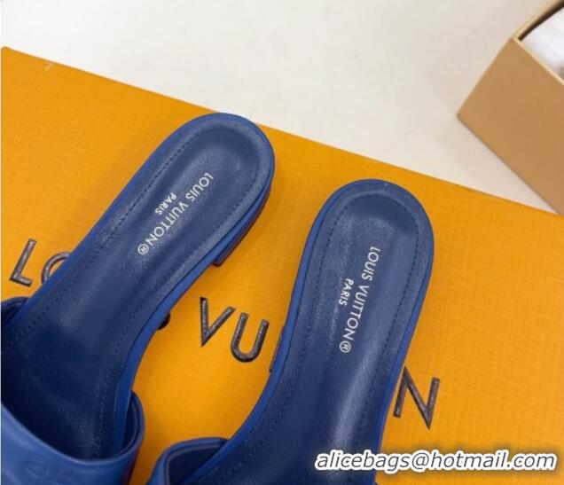 Best Product Louis Vuitton Neo Revival Flat Slide Sandals in Monogram Leather Blue 606147