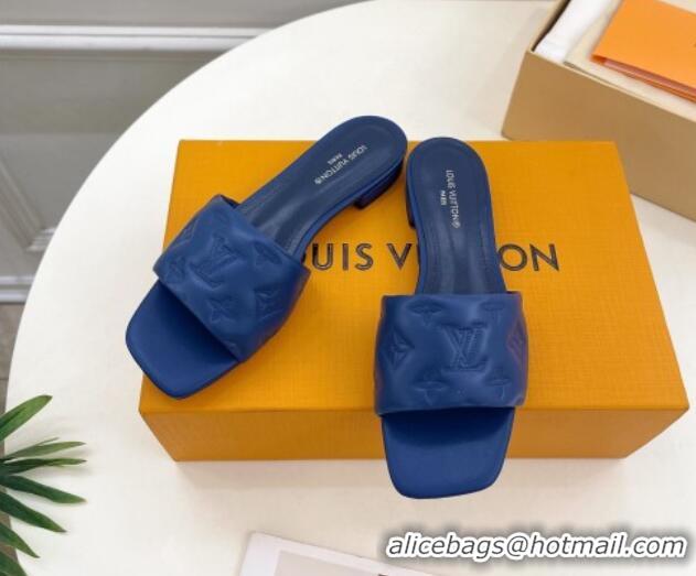 Best Product Louis Vuitton Neo Revival Flat Slide Sandals in Monogram Leather Blue 606147