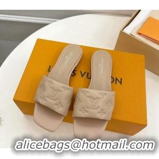 Buy Discount Louis Vuitton Neo Revival Flat Slide Sandals in Monogram Leather Beige 606148