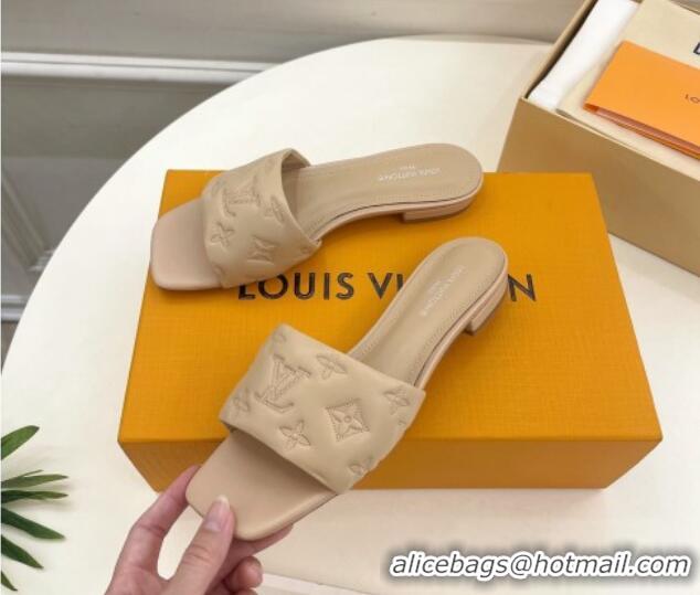 Buy Discount Louis Vuitton Neo Revival Flat Slide Sandals in Monogram Leather Beige 606148