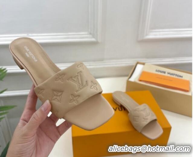 Buy Discount Louis Vuitton Neo Revival Flat Slide Sandals in Monogram Leather Beige 606148