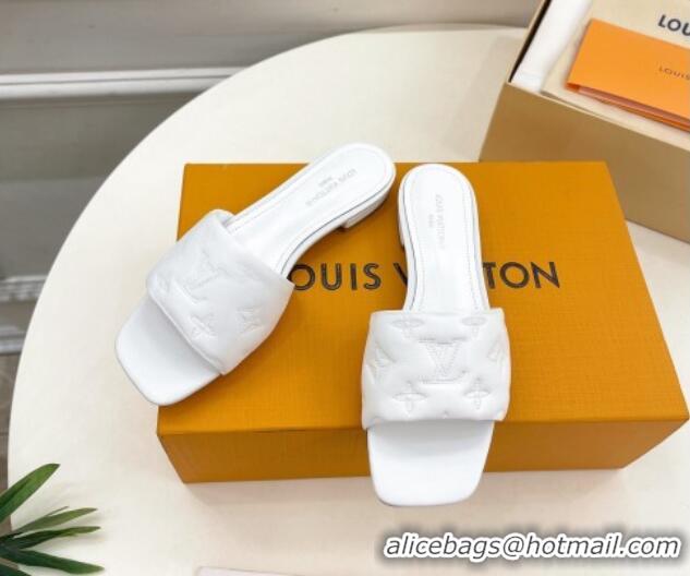 Pretty Style Louis Vuitton Neo Revival Flat Slide Sandals in Monogram Leather White 606149