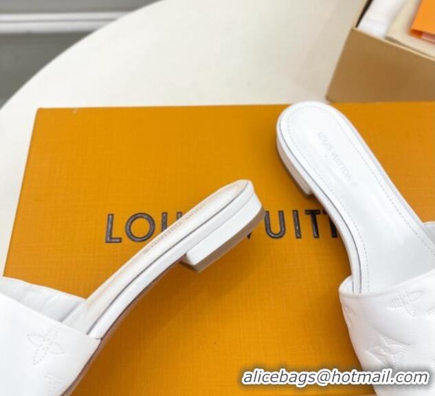 Pretty Style Louis Vuitton Neo Revival Flat Slide Sandals in Monogram Leather White 606149